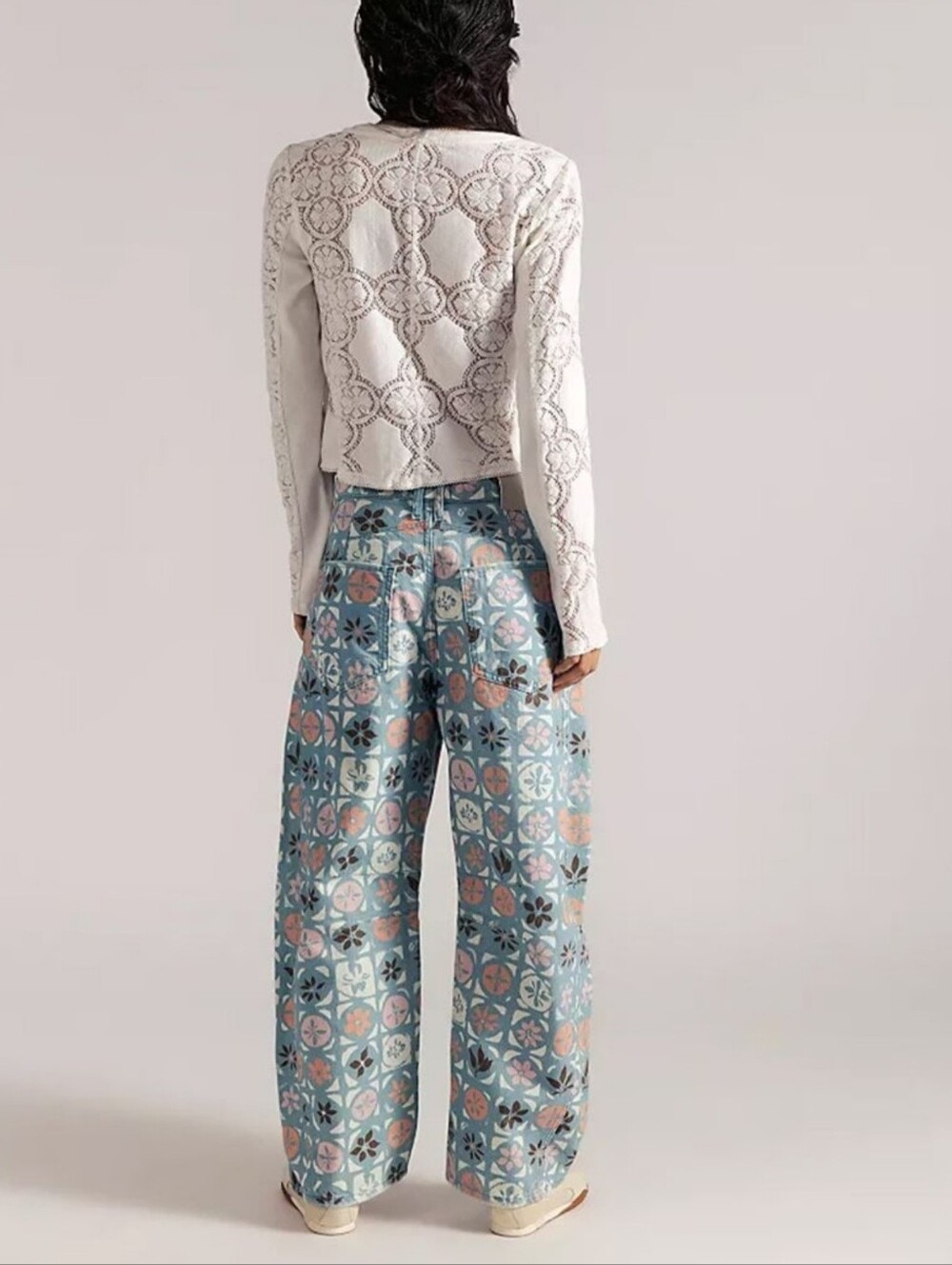 We The Free Good Luck Printed Barrel Jeans Women's 31 Jade Combo Ditsy Block NWT - Picture 3 of 7